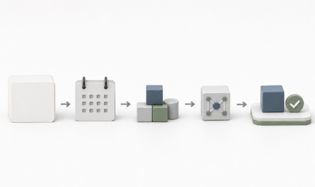 Minimal objects showing SDLC handoffs compressed into focused delivery stages.